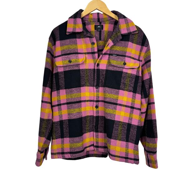 Obey Fitzgerald Woven Heavy Flannel Shirt Burnt Brick Multi Men's Size M NWT - Picture 2 of 9